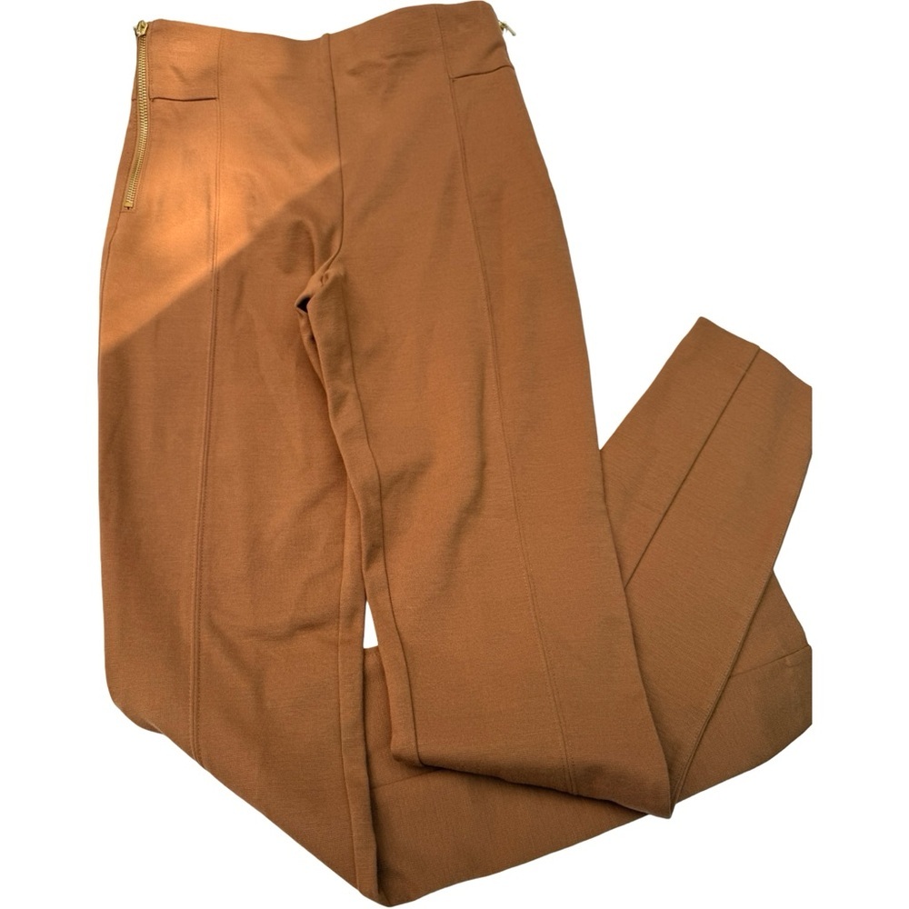 NWT High Waist Women's Flat Front Slimming Ponte Knit Carmel Pants Sz 2 - Picture 4 of 9